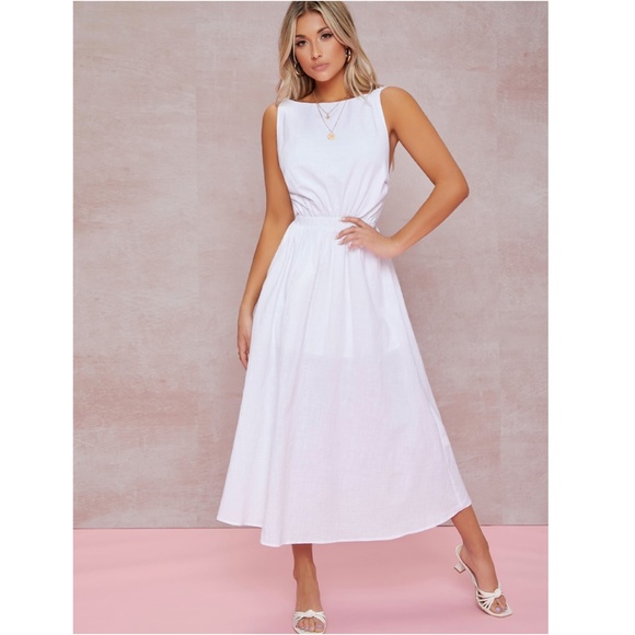 100% Cotton White Midi Backless Dress - Picture 2 of 6